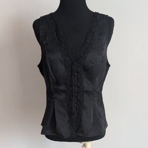 Chic Black Lace Accent Women's Blouse